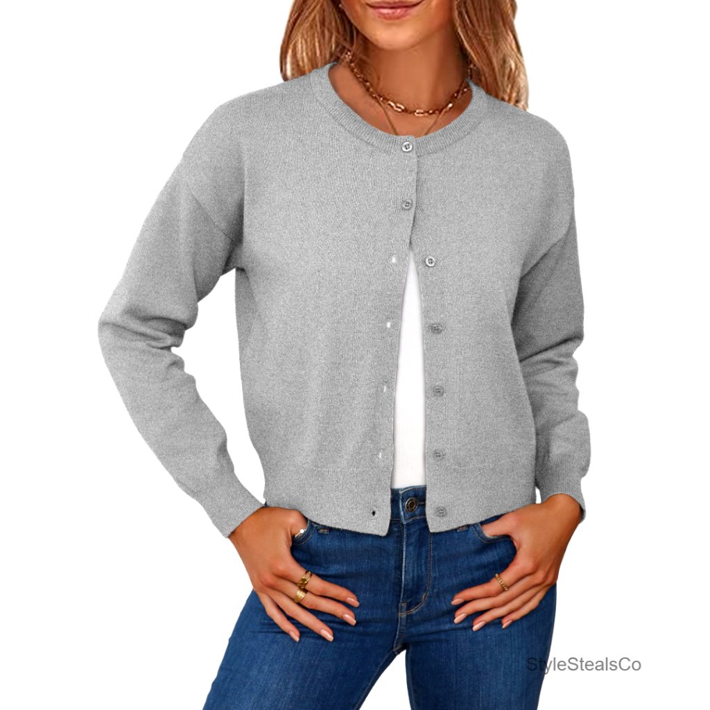 Cropped Cardigan Sweater Long Sleeve Button Down Knit